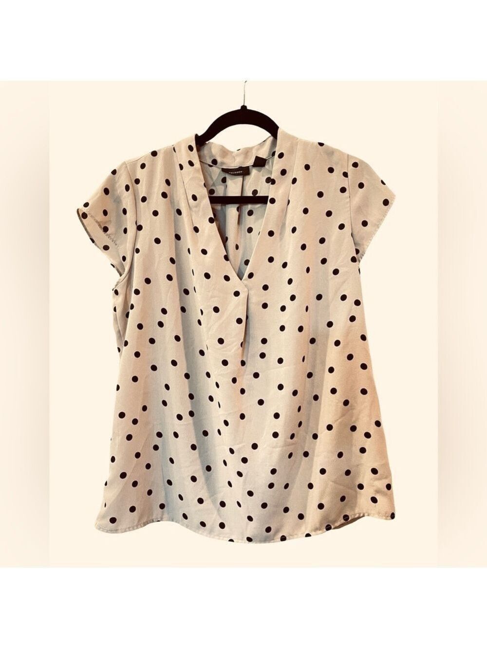 Halogen Women’s Blush Pink V-neck Blouse With Black Polka Dots Size: Medium